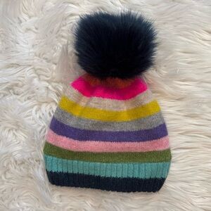 GAP Kids Pom Beanie Small Fleece Lined Knit‎ Rainbow Stripe Winter Hat